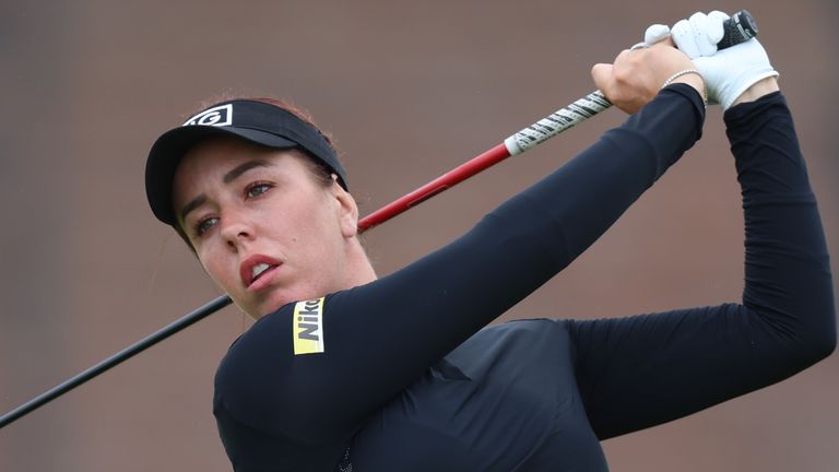 England's Georgia Hall tees from the second on day one of the 2025 AIG Women's Open