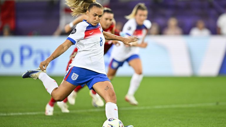 Georgia Stanway scores the opening goal of England from the penalty