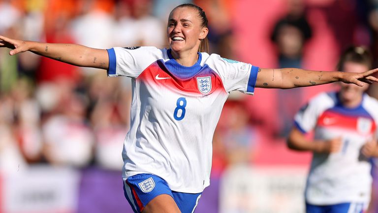 Georgia Stanway celebrates after her stunning goal put England 2-0 up against Netherlands in Zurich