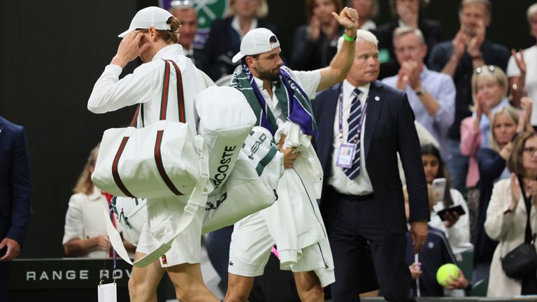 Grigor Dimitrov retired injured against Jannik Sinner in the fourth round of the men's singles at Wimbledon 2025