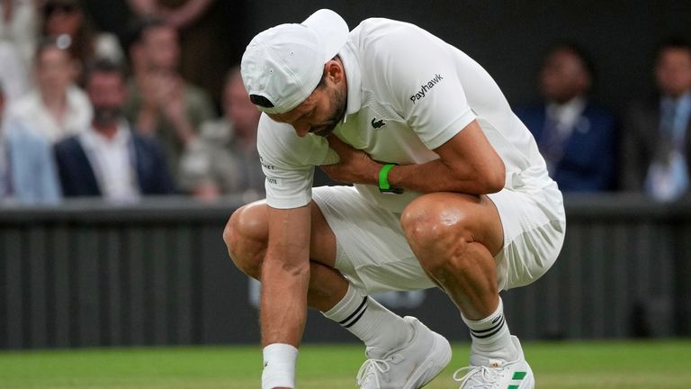 Grigor Dimitrov retired injured against Jannik Sinner in the fourth round of the men's singles at Wimbledon 2025