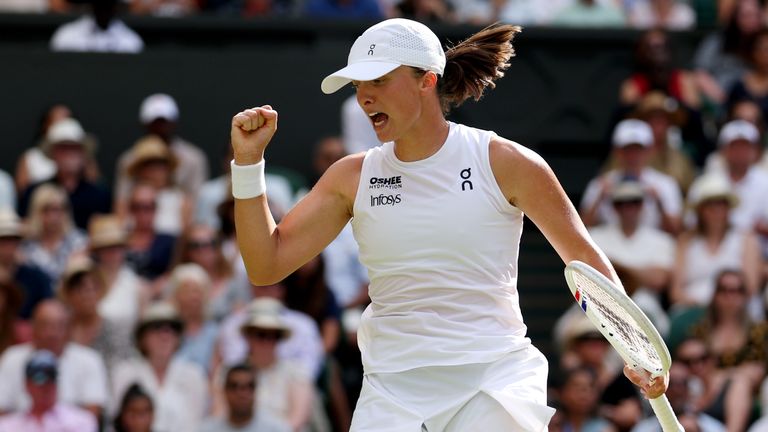 Iga Swiatek of Poland celebrates against Amanda Anisimova of United States during the Ladies' Singles Final on day thirteen of The Champions