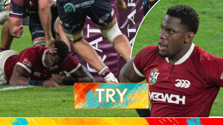 Maro Itoje goes over for Lions try.