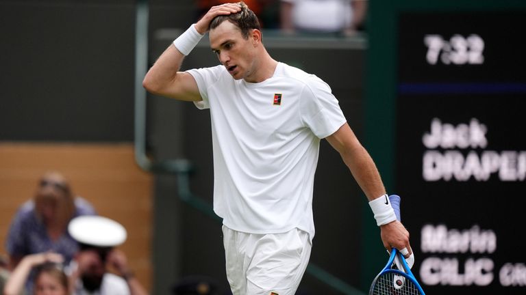 Jacques Dripper interacts during the match against Marine Celic on the fourth day of the Wimbledon 2025 championship at all England Lawn Tennis and C.