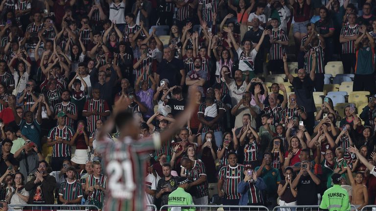 Jhon Arias of Fluminense greets fans after the match between Fluminense and Cruzeiro as part of Brasileirao 2025 at Maracana Stadium