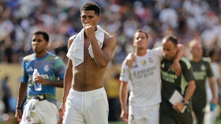 Real Madrid's Jude Bellingham shows his dejection