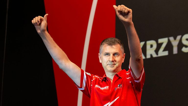 Home favourite Krzysztof Ratajski flies the flag for Poland in Gliwice (Simon O'Connor/PDC)