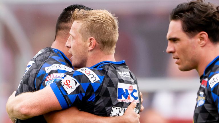 Miller (right) was one of two try scorers for Leeds Rhinos in their victory