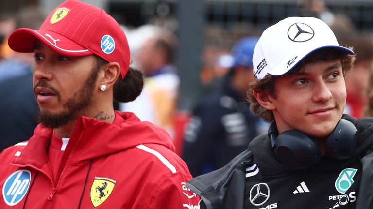Lewis Hamilton of Ferrari and Andrea Kimi Antonelli of Mercedes ahead of the Formula 1 Belgian Grand Prix at Spa-Francorchamps in Spa, Belgium on July 27, 2025. (Photo by Jakub Porzycki/NurPhoto)