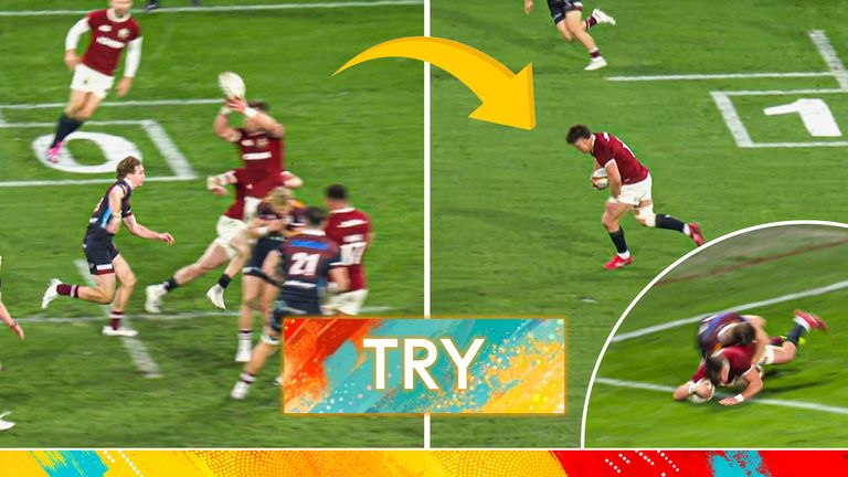 Lions centre Huw Jones intercepted a chip kick before racing 60m for a brilliant solo effort