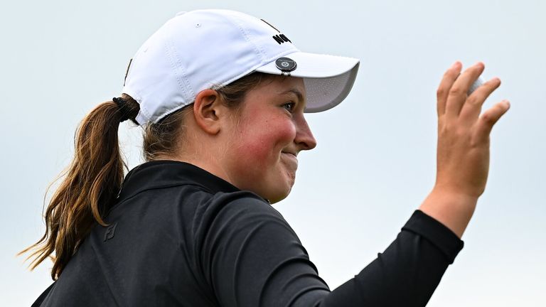 Kildare, Ireland - July 6, 2025; Lottie Woad of England recognizes exhibitions after winning during the fourth day 