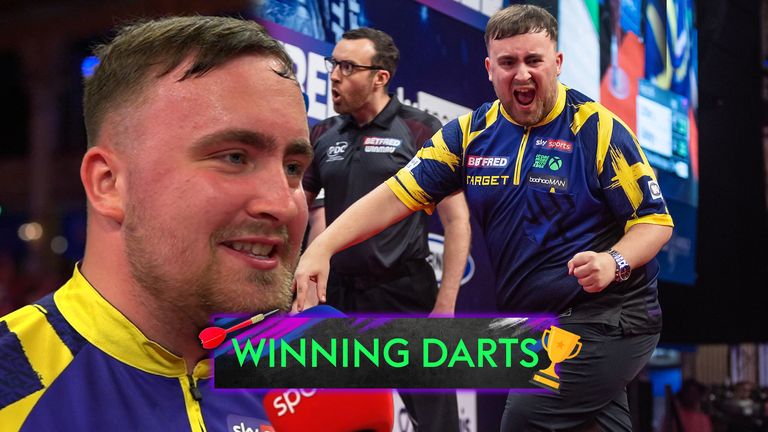 Luke Littler winning darts and post-match after Gilding victory. 