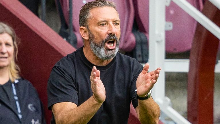 EDINBURGH, SCOTLAND - JULY 26: Hearts Head Coach Derek McInnes during a testimonial match for Craig Gordon between Heart of Midlothian and Sunderland Athletic at Tynecastle Park, on July 26, 2025, in Edinburgh, Scotland. (Photo by Mark Scates / SNS Group)