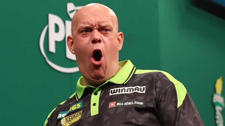 Michael van Gerwen in his new slick black jersey at the US Darts Masters last month (Credit: Matt Heasley/PDC)