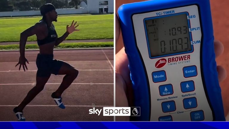 Watch Nottingham Forest's Anthony Elanga drop under 11 seconds in the 100m dash.  
