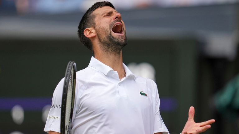 Novak Djokovic in action in the Wimbledon men's singles against Alex de Minaur