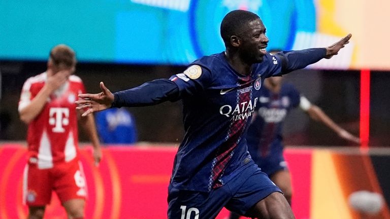 Paris Saint-Germain's Ousmane Dembele celebrates after scoring his team's second goal during the Club World Cup
