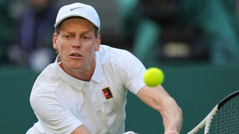 World No 1 Jannik Sinner in action in the men's singles at Wimbledon 2025