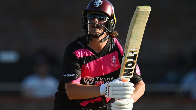 Tom Kohler-Cadmore of Somerset plays a shot during the Vitality Blast Men match between Somerset and Essex 