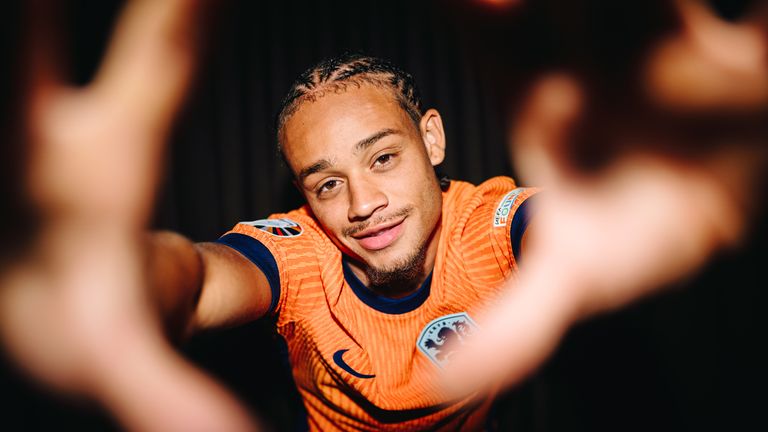  Xavi Simons of Netherlands poses for a portrait during the Netherlands portrait session ahead of the UEFA EURO 2024