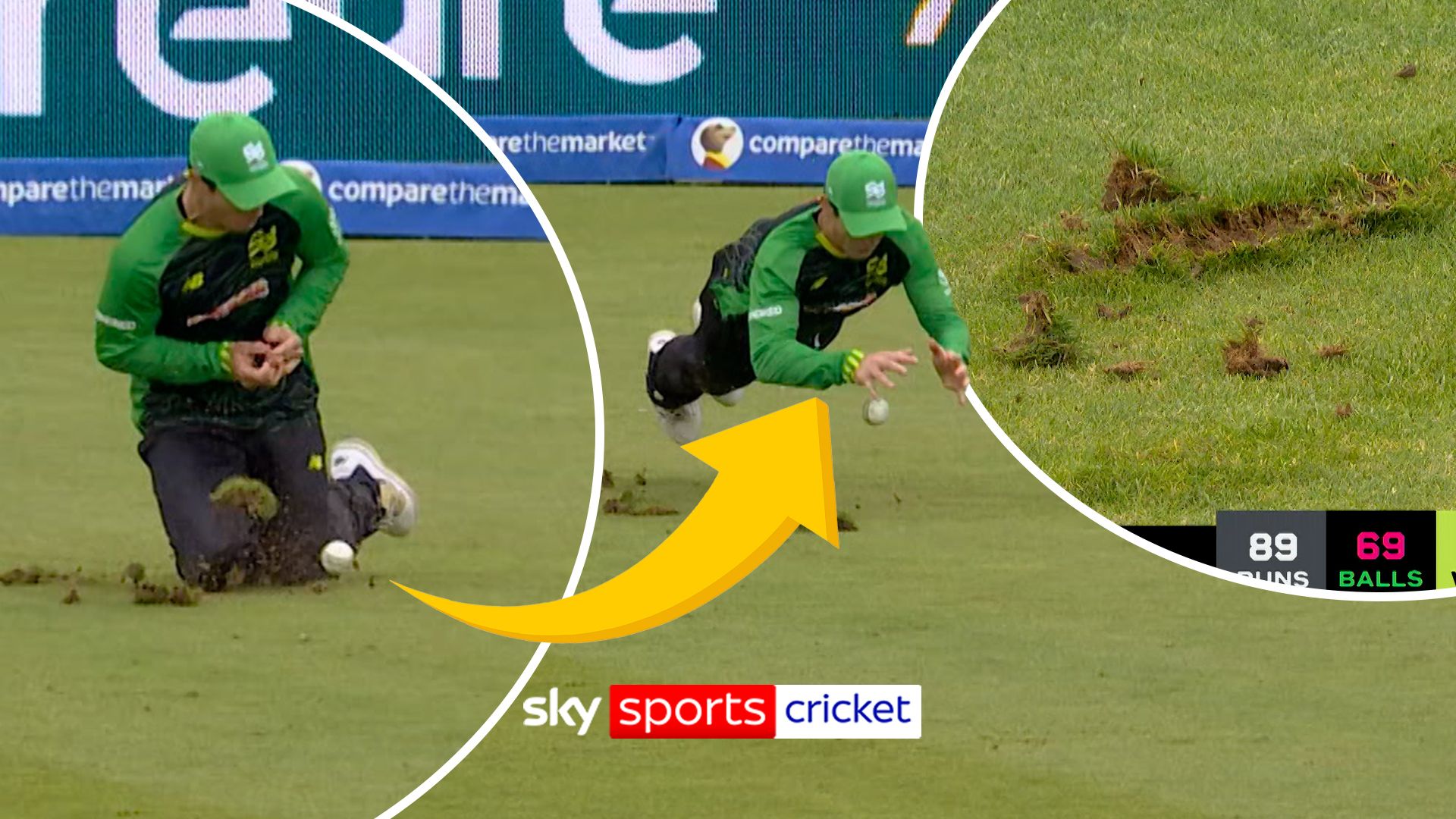 'Replace your divots!' | Cartwright tears up turf after unlucky drop catch!