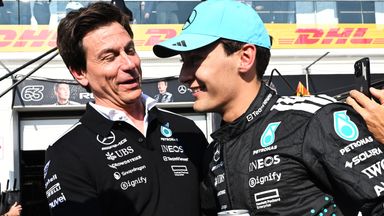 George Russell and Toto Wolff at the 2025 Canadian Grand Prix