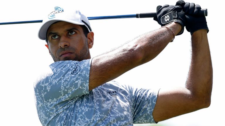 Aaron Rai (ENG) plays his tee shot at the 8th hole during the third round of the PGA Championship on May 17, 2025 at Quail Hollow Country Cl