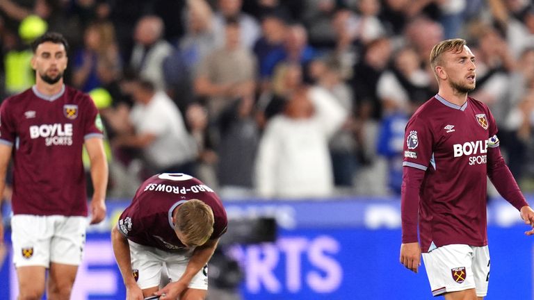 West Ham captain Jarrod Bowen shows the strain against Chelsea