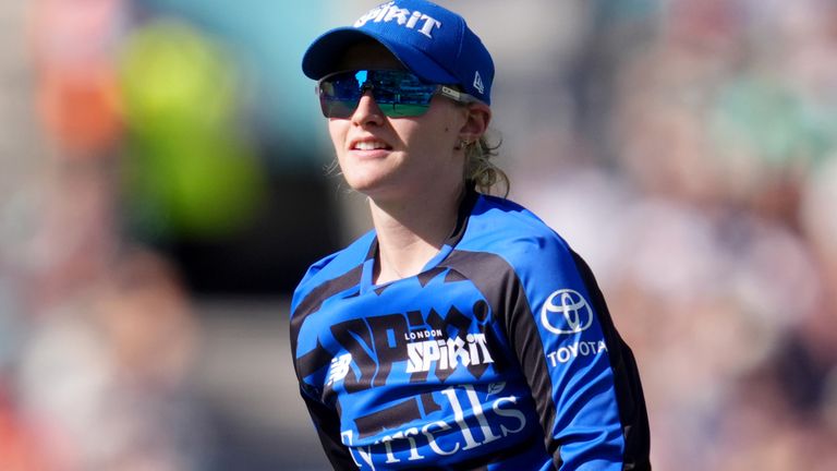 London Spirit's Charlie Dean celebrates a wicket during The Hundred Women's match at the Kia Oval, London. 