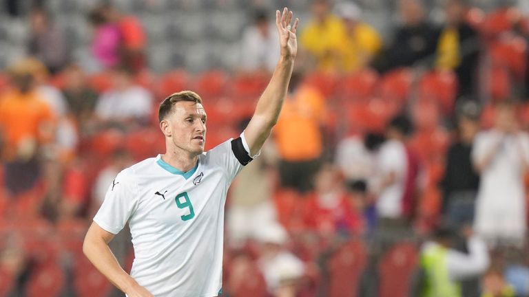 New Zealand's Chris Wood calls for the ball during second half Canadian Shield Tournament action against Cote d'Ivoire, in Toronto, on Saturday June 7, 2025. (Chris Young/The Canadian Press via AP)