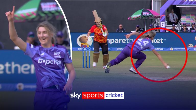 Northern Superchargers' Annabel Sutherland dismissed Birmingham Phoenix's Ellyse Perry after getting her fingertips to the ball and deflecting it to the non-striker's bails.