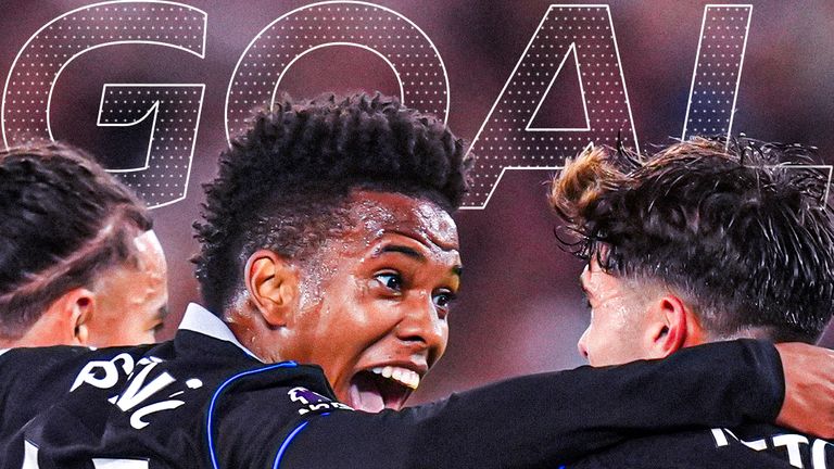 Estevao celebrates after Enzo scores for Chelsea