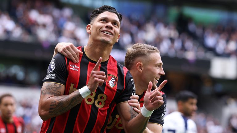 Bournemouth's Evanilson celebrates scoring the winner at Spurs