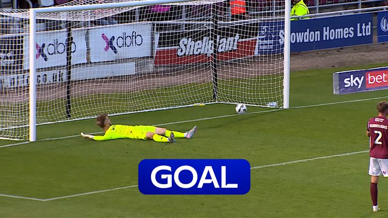 Freddie Draper flicks in a cracker to put Lincoln into the lead against Northampton