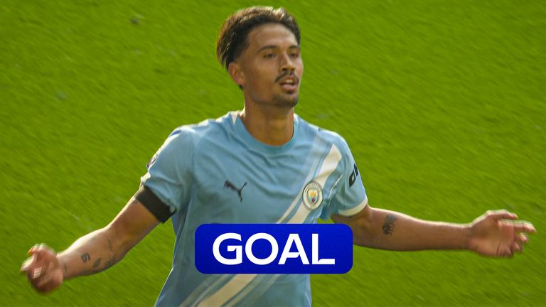 Tijjani Reijnders scores Manchester City's second goal against Wolves in the new Premier League season.