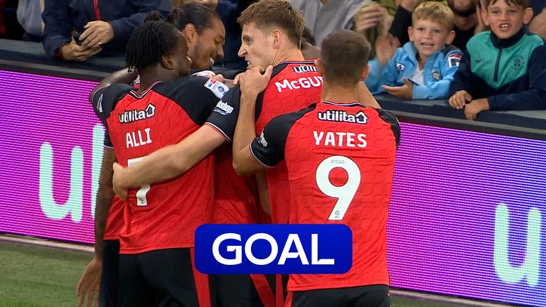 A high cross from the left is knocked on, with George Saville arriving to prod through a crowd and give Luton the start their positive start has deserved.