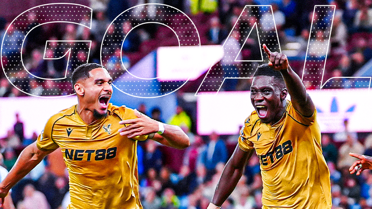 Crystal Palace's Ismaila Sarr celebrates scoring against Aston Villa 