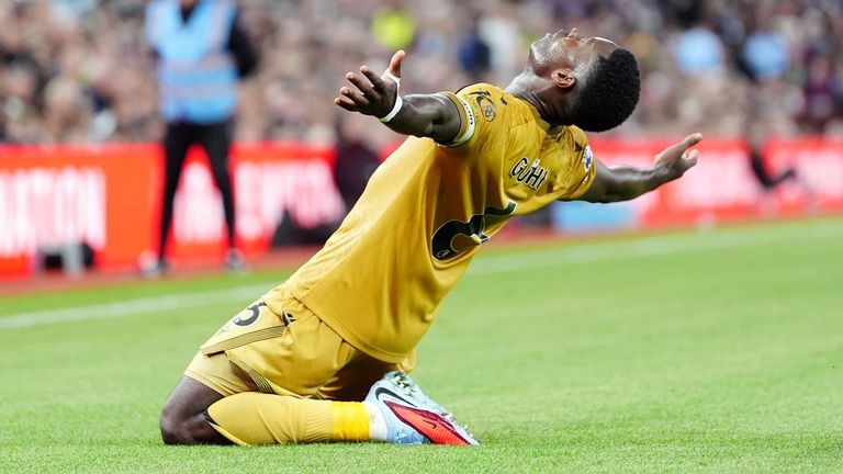 Marc Guehi celebrates scoring against Aston Villa