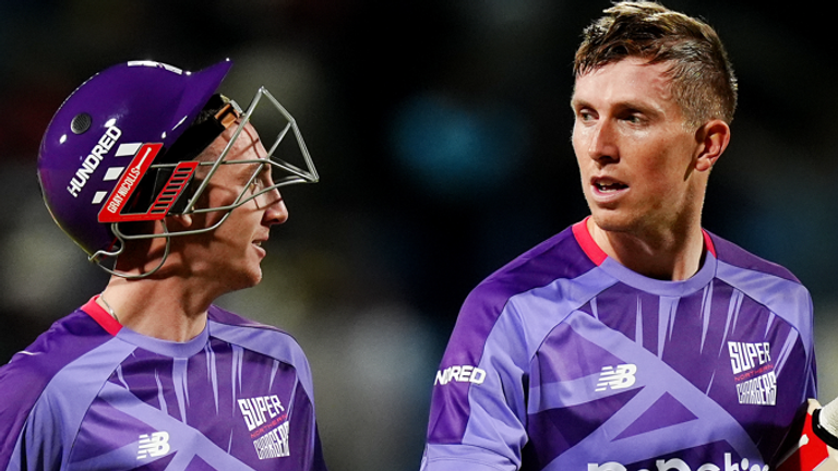 Northern Superchargers' Harry Brook (left) and Zak Crawley after winning the Hundred Men's match against Welsh Fire