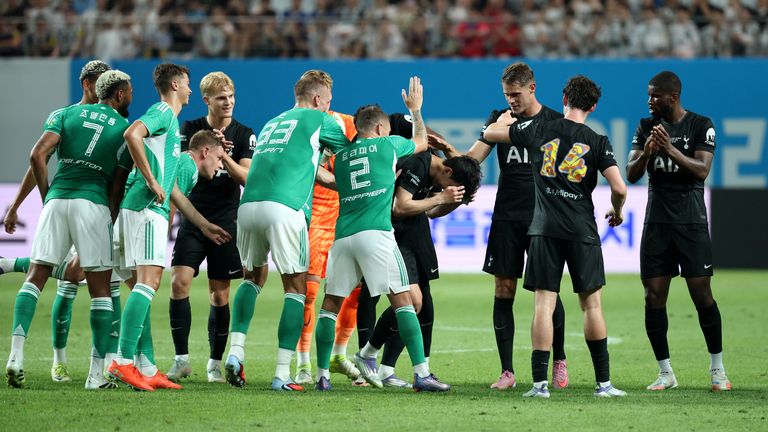 Son Heung-Min of Tottenham Hotspur receives a guard of Honour as he is substituted off having played his final game for Tottenham Hotspur