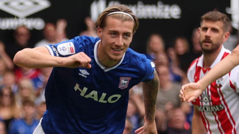Ipswich's Jack Clarke wheels away after Southampton's Taylor Harwood-Bellis (not pictured) scores an own goal