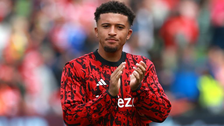 Jadon Sancho in Man Utd training kit during the 2023/24 season