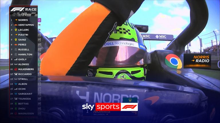 Watch back Lando Norris' 'simply lovely' radio message in a cheeky nod to rival Max Verstappen during his win at the 2024 Dutch Grand Prix.