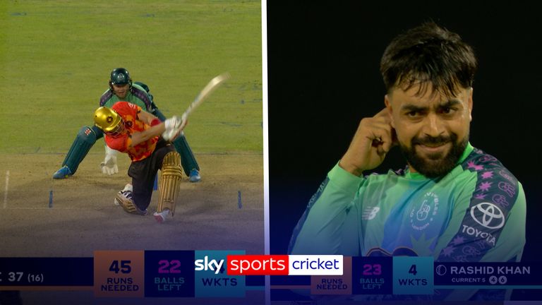 Birmingham Phoenix's Liam Livingstone hit a monster over against Rashid Khan, as his side chases down the win against Oval Invincibles.