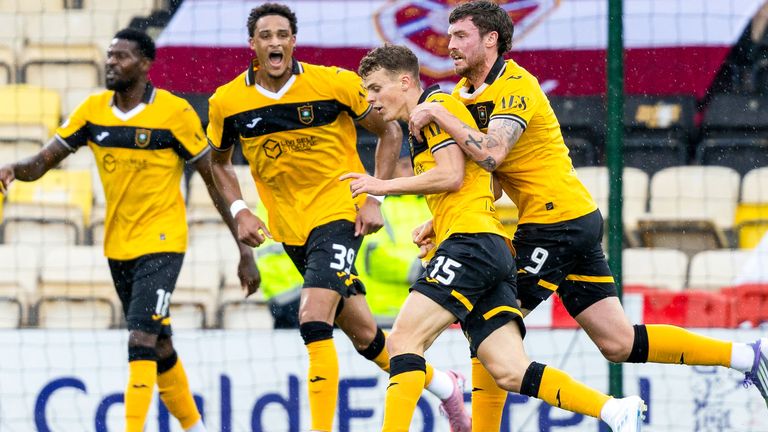 LIVINGSTON, SCOTLAND - AUGUST 30: Livingston's Lewis Smith celebrates after scoring to make it 1-0 during a William Hill Premiership match between Livingston and Heart of Midlothian at the Home of the Set Fare Arena, on August 30, 2025, in Livingston, Scotland. (Photo by Ross Parker / SNS Group)