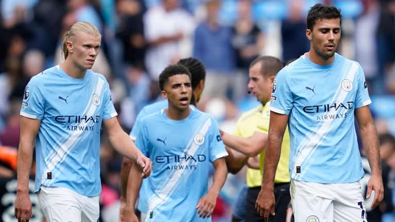 Mančestras pilsētas Erling Haaland, Rico Lewis un Rodri pēc sakāves līdz Tottenham