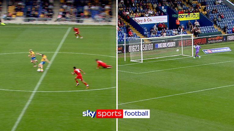 Mansfield&#39;s Regan Hendry scores from the halfway line!