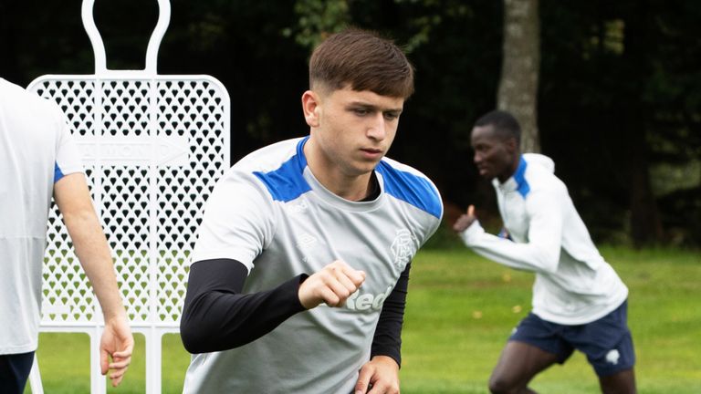 Glasgow, İskoçya - 01 Ağustos: Mikey Moore, 01 Ağustos 2025'te Glasgow, İskoçya'da Rangers Eğitim Merkezi'nde bir Rangers eğitim oturumu sırasında. (Fotoğraf: Alan Harvey / SNS Group)
