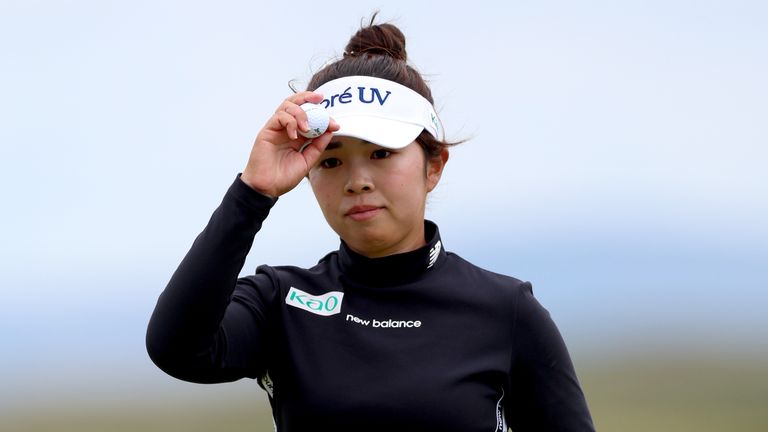 Japan's Miyu Yamashita after holing out on the 16th on day two of the 2025 AIG Women's Open at Royal Porthcawl