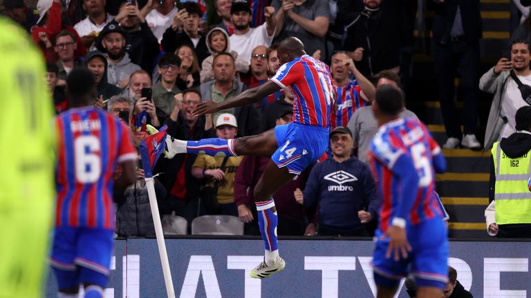 Jean-Philippe Mateta celebrates putting Crystal Palace ahead